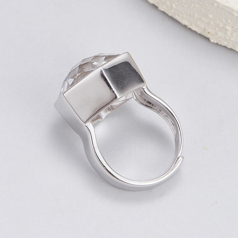 S925 silver rhombus white crystal heavy industry open ring design sense versatile temperament geometric stud earrings jewelry