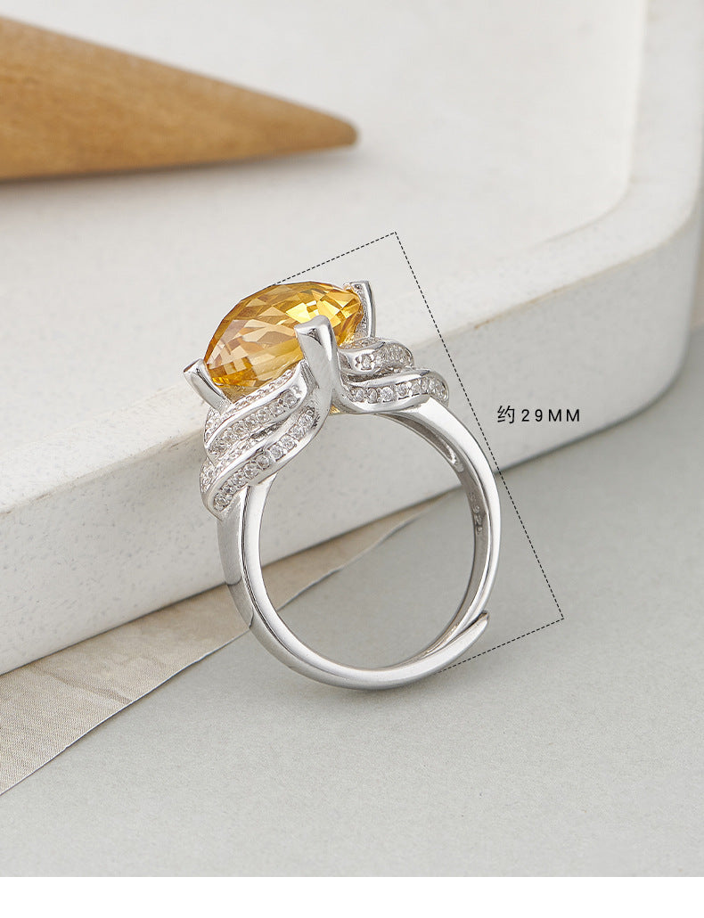 Diamond-Cut Citrine Geometric Ring - Bezel Set in a Fully Adorned 925 Silver Adjustable Band