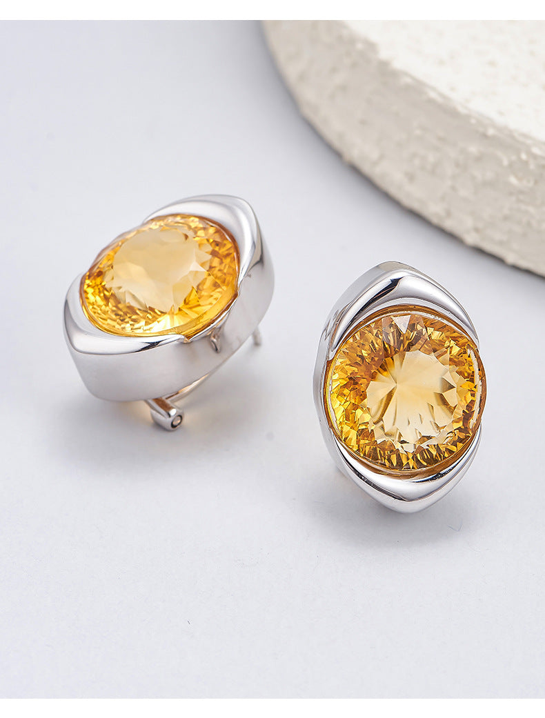 Minimalist Citrine Earrings | 925 Sterling Silver | Geometric Stud Earrings