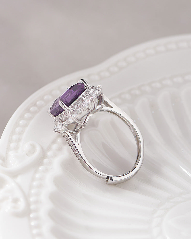925 Sterling Silver Square Amethyst Ring