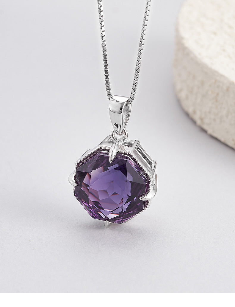 Hexagonal Amethyst Earrings - 925 Silver Geometric Ear Hooks - Light Luxury Design