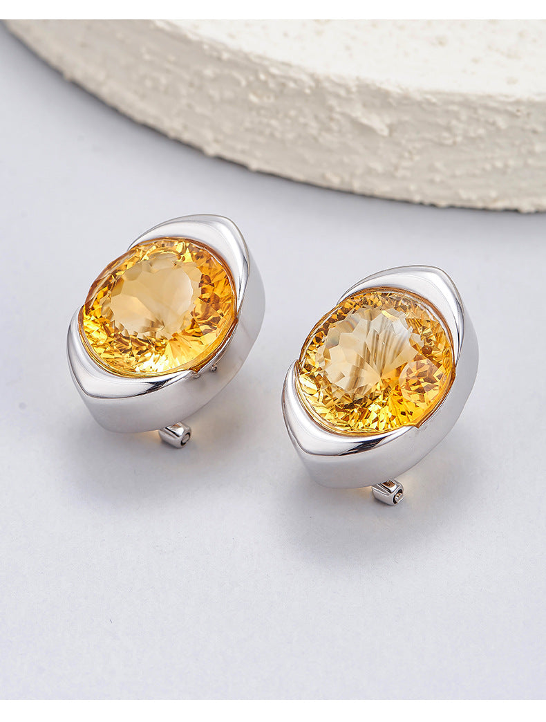 Minimalist Citrine Earrings | 925 Sterling Silver | Geometric Stud Earrings