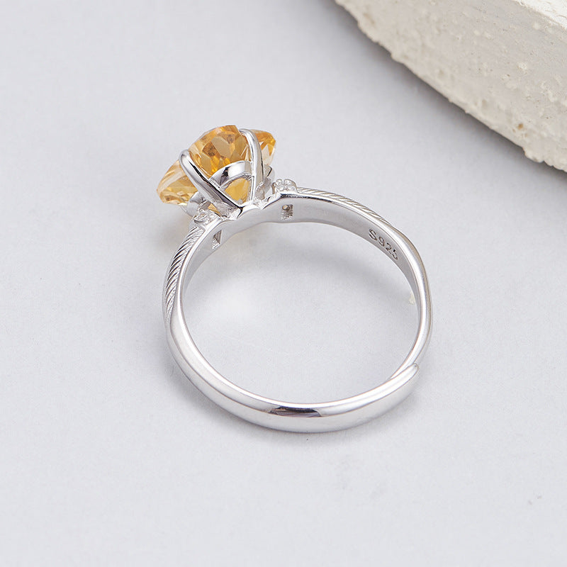 S925 silver natural citrine ring niche light luxury opening adjustable ring women