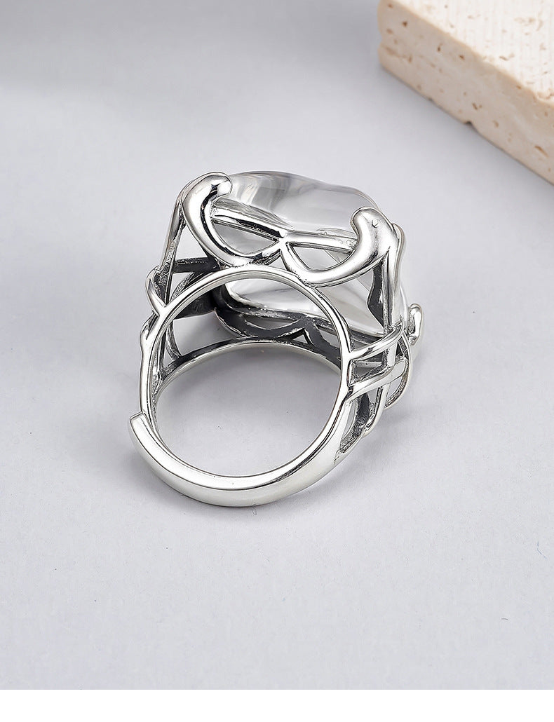 Hollow Geometric Crystal Ring - 925 Silver Large Opening - Exaggerated Index Finger Ring