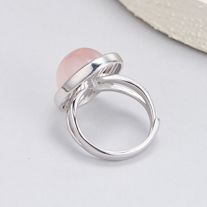S925 silver simple fashion irregular pink crystal ring daily commuting versatile index finger ring jewelry