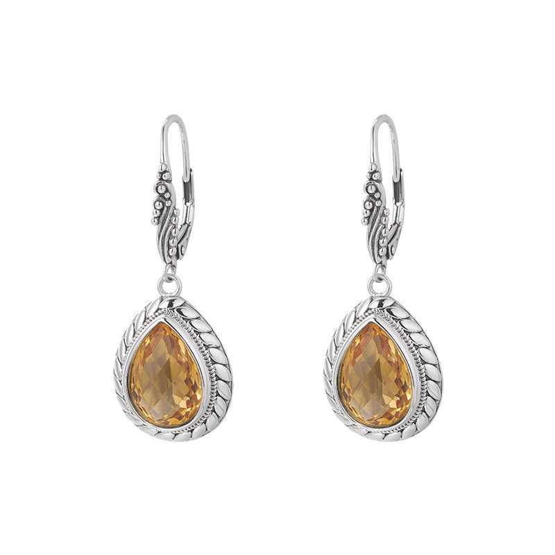 925 Sterling Silver Faceted Amethyst & Citrine Teardrop Dangle Earrings