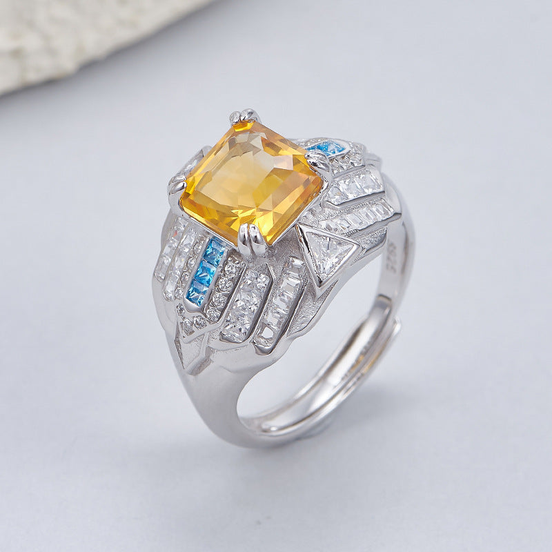 Citrine Adjustable Ring | 925 Sterling Silver | Elegant Statement Ring