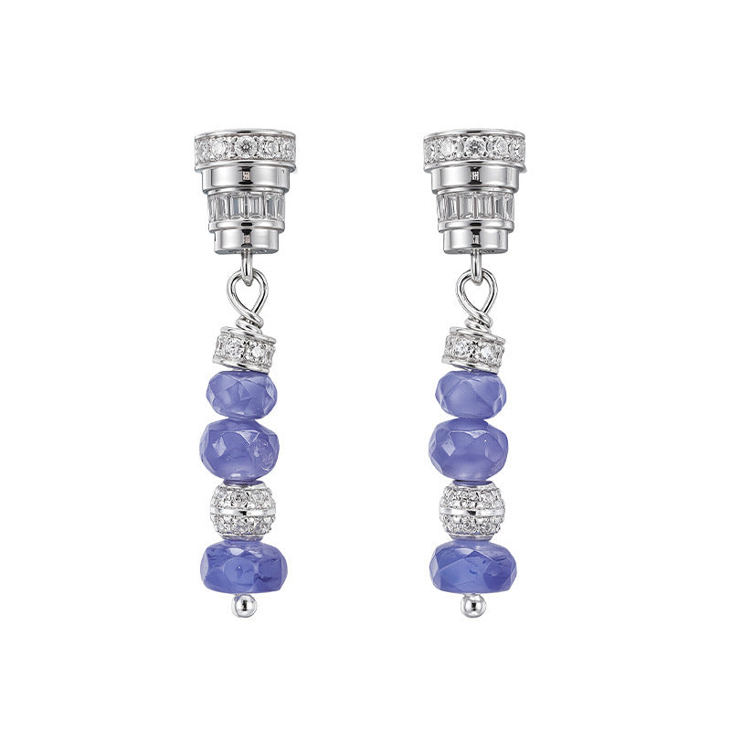 Zircon Long Chain Earrings - 925 Silver Micro-Inlaid - Tanzanite Super Flash Design