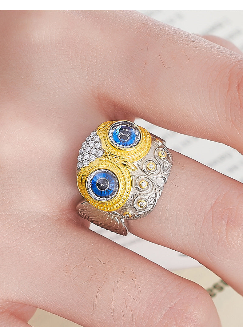 925 Sterling Silver Owl Wing Adjustable Open Ring - Unisex Design