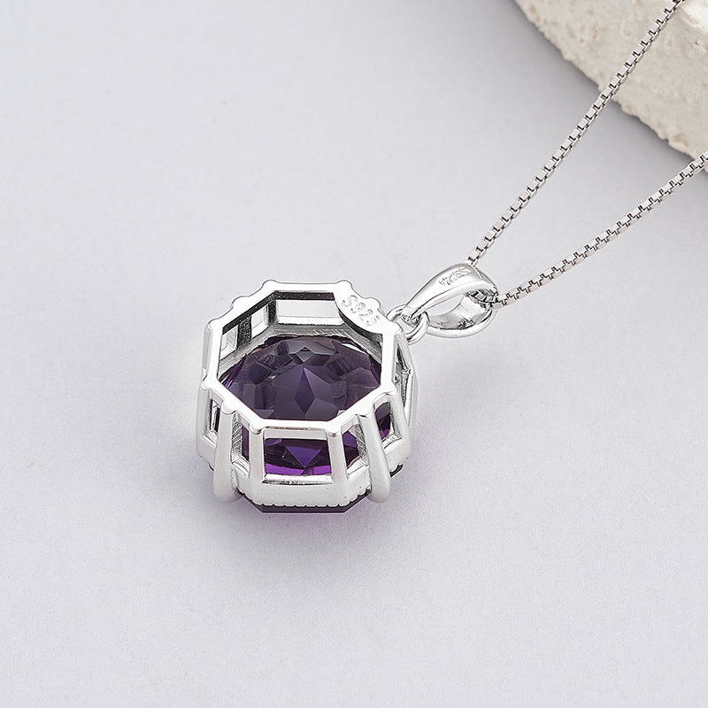 Hexagonal Amethyst Earrings - 925 Silver Geometric Ear Hooks - Light Luxury Design