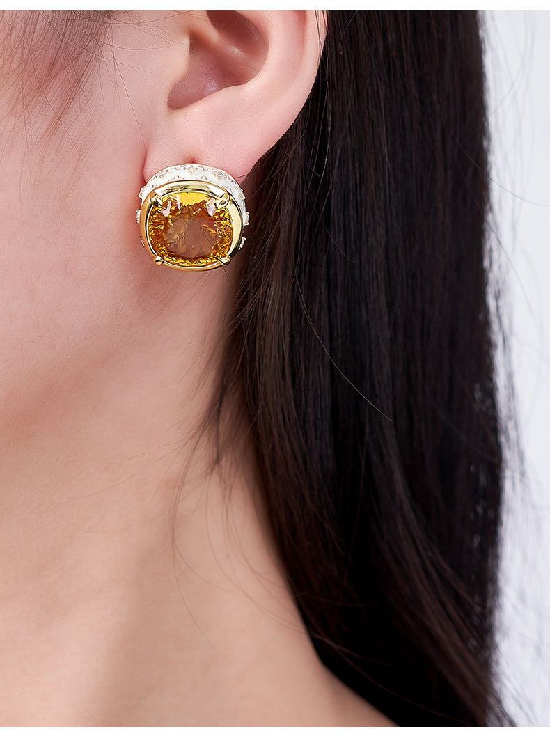Luxury Enamel Citrine Earrings | 925 Sterling Silver | Medieval Geometric Statement Earrings