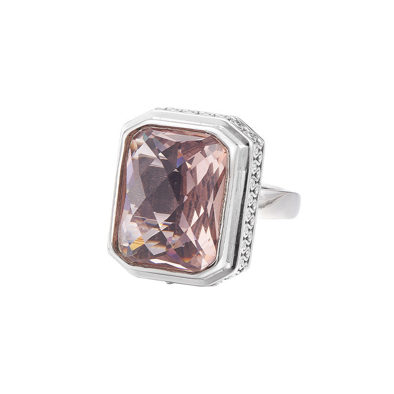 S925 Sterling Silver Morganite Square earrings rings Pendant Necklace Set