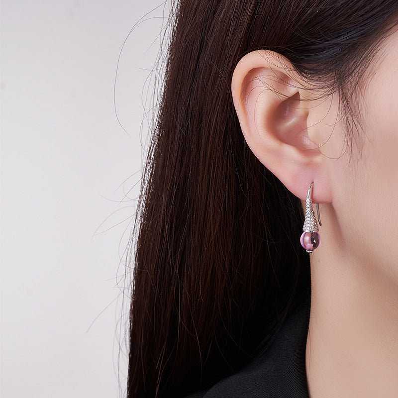 925 Sterling Silver Amethyst Flower Dangle Earrings - Vintage Design