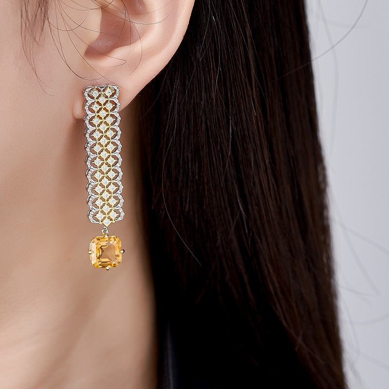 Citrine Long Drop Earrings | 925 Sterling Silver | Italian Craftsmanship