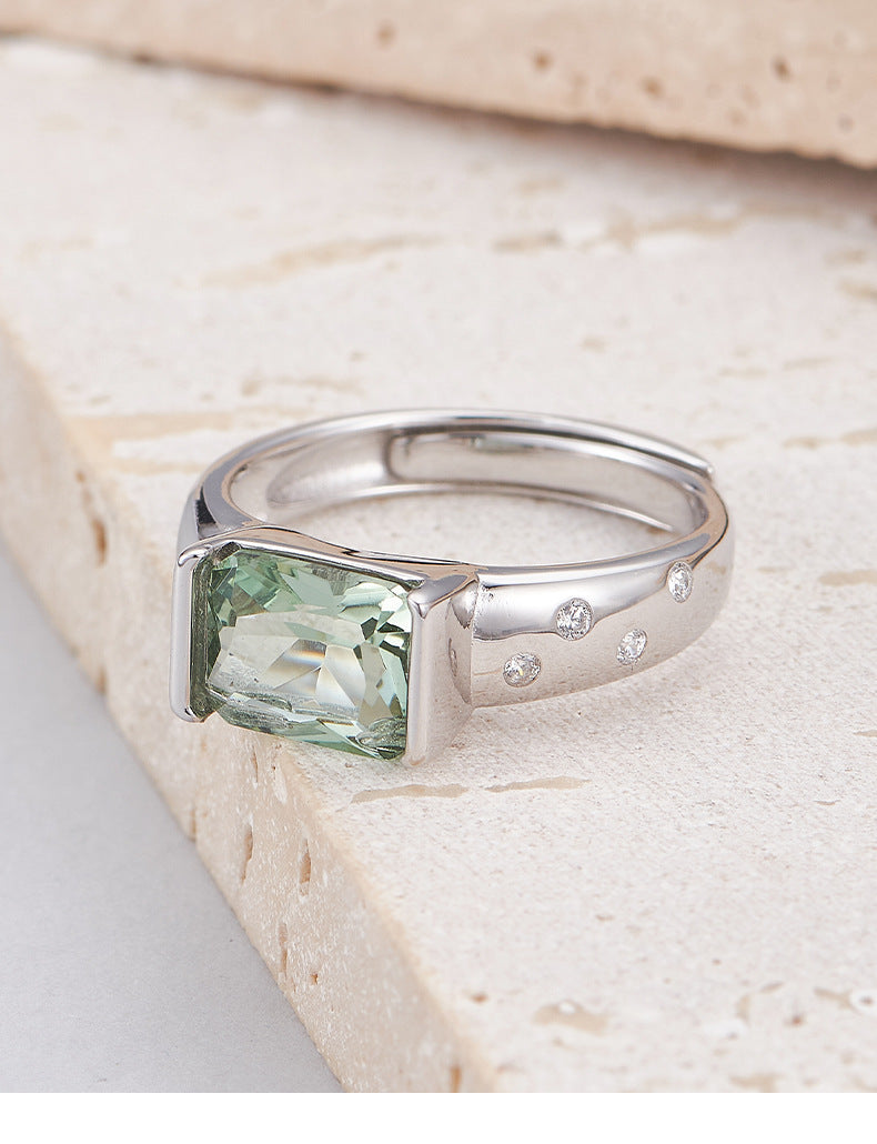 Square Paraiba Tourmaline Ring - 925 Sterling Silver Adjustable Band with Faceted Stone