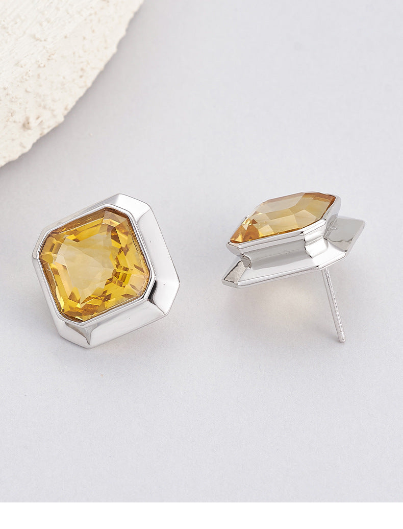 925 Sterling Silver Faceted Citrine Marquise Stud Earrings