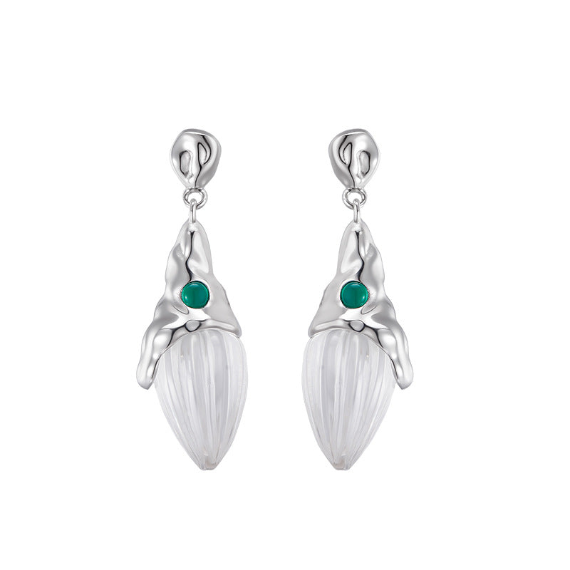 S925 silver and white crystal stud earrings niche design irregular texture versatile healing earrings women