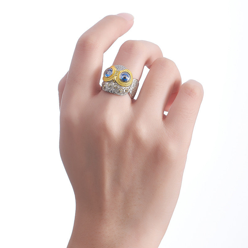 925 Sterling Silver Owl Wing Adjustable Open Ring - Unisex Design