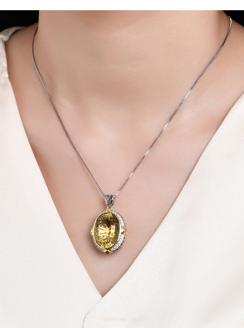 Oval Natural Amethyst Pendant - 925 Silver Niche Design - Fashionable Collarbone Chain