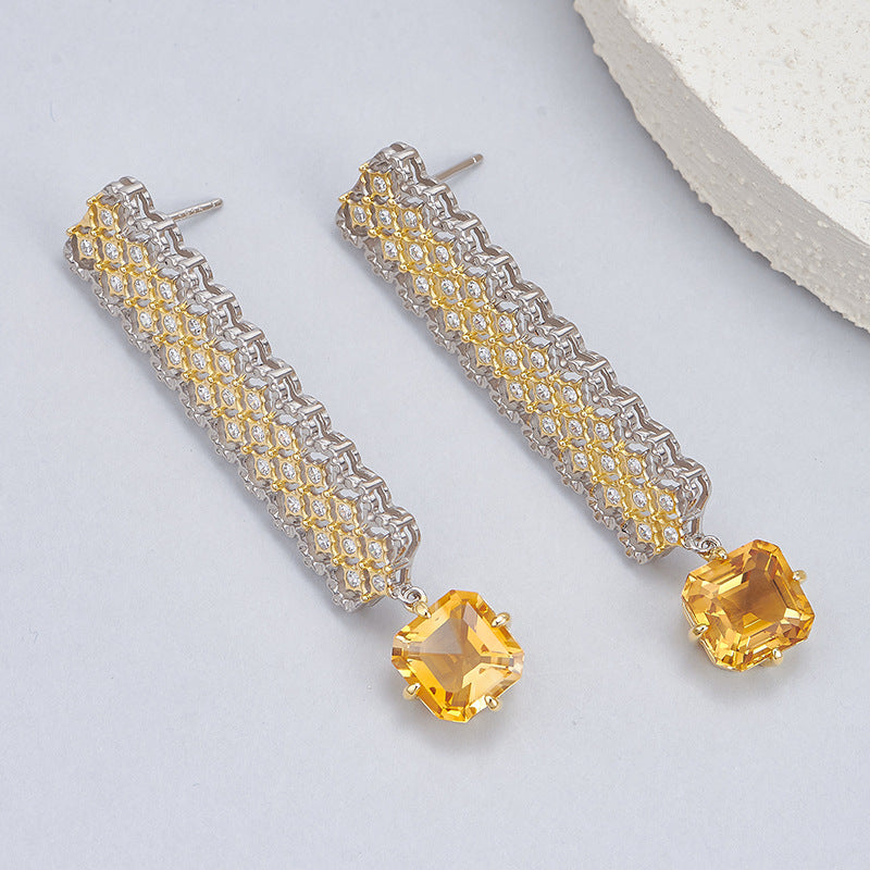 Citrine Long Drop Earrings | 925 Sterling Silver | Italian Craftsmanship