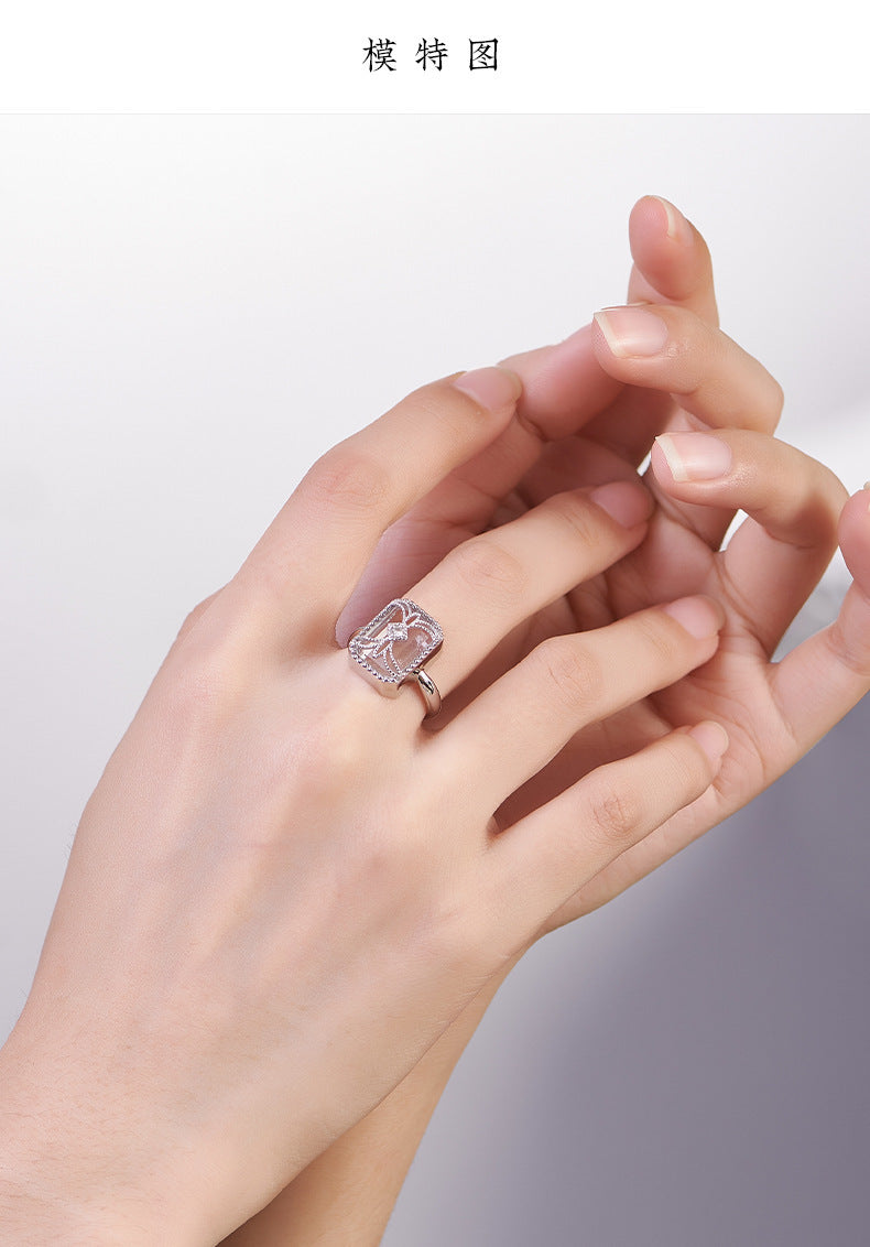 Square Wrapped Quartz Ring - 925 Sterling Silver Wire-Wrapped Adjustable Band