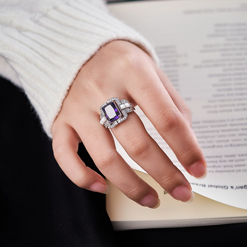 Purple Zircon Geometric Ring - 925 Silver Super Flash - Light Luxury Design