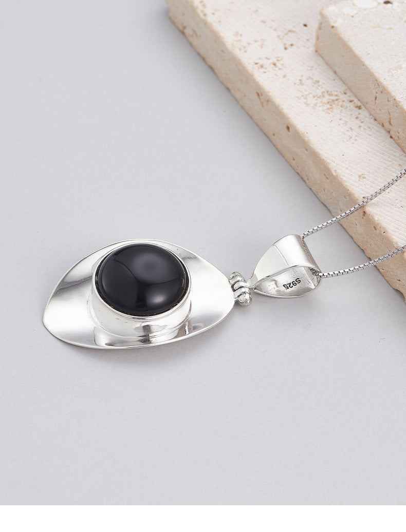 925 Sterling Silver Geometric Black Onyx Pendant Necklace