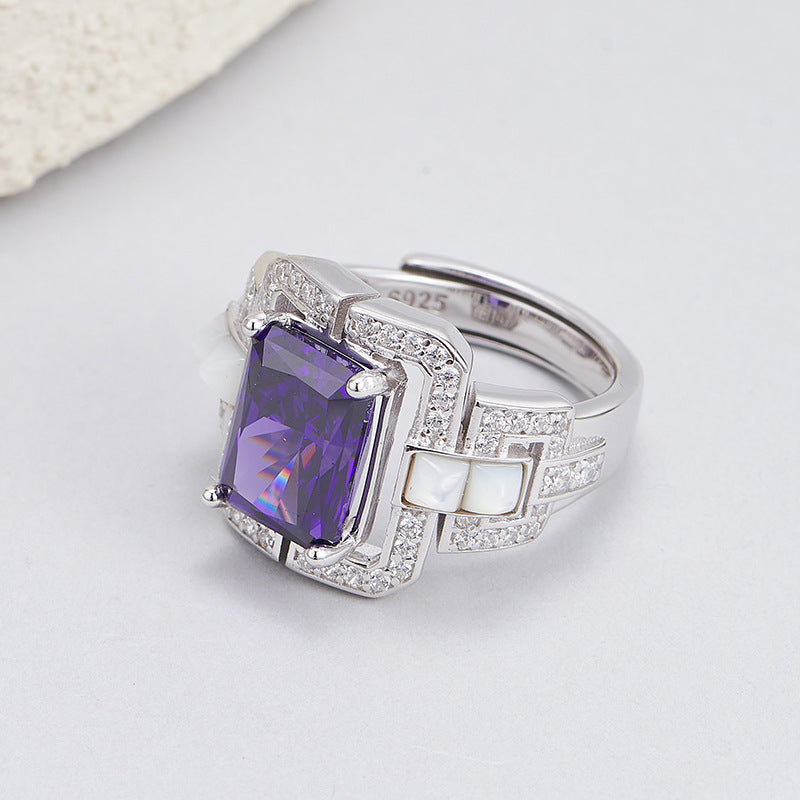 Purple Zircon Geometric Ring - 925 Silver Super Flash - Light Luxury Design