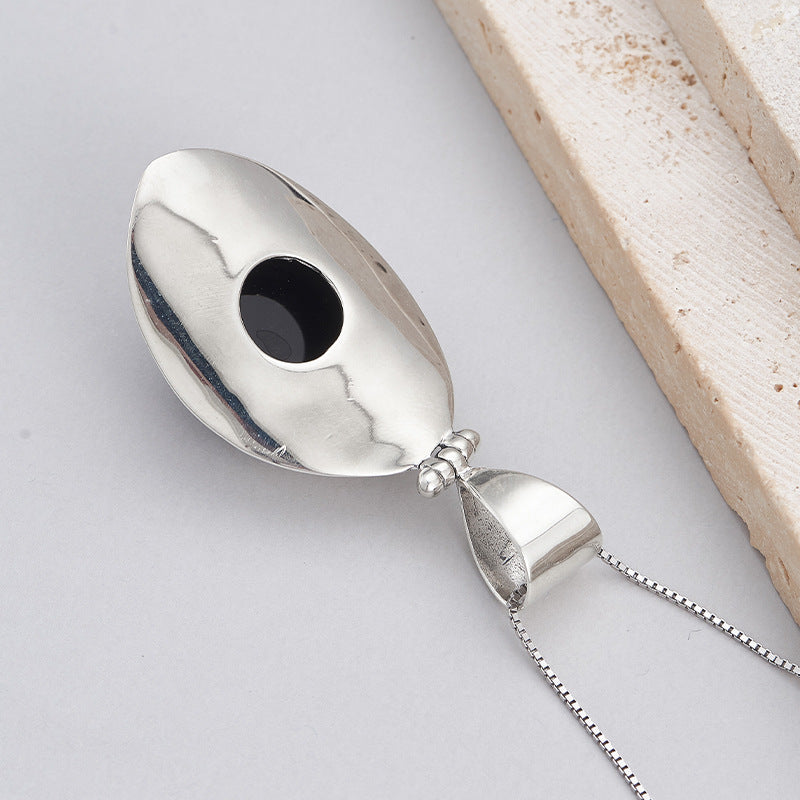 925 Sterling Silver Geometric Black Onyx Pendant Necklace