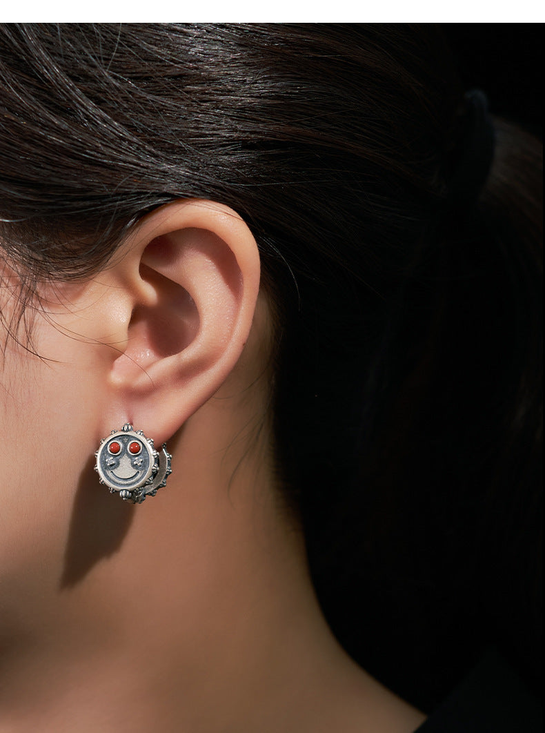 Geometric Onyx Earrings - Polished Sterling Silver Settings