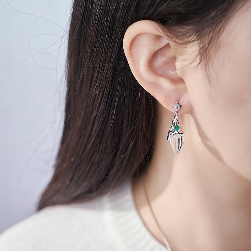 S925 silver and white crystal stud earrings niche design irregular texture versatile healing earrings women