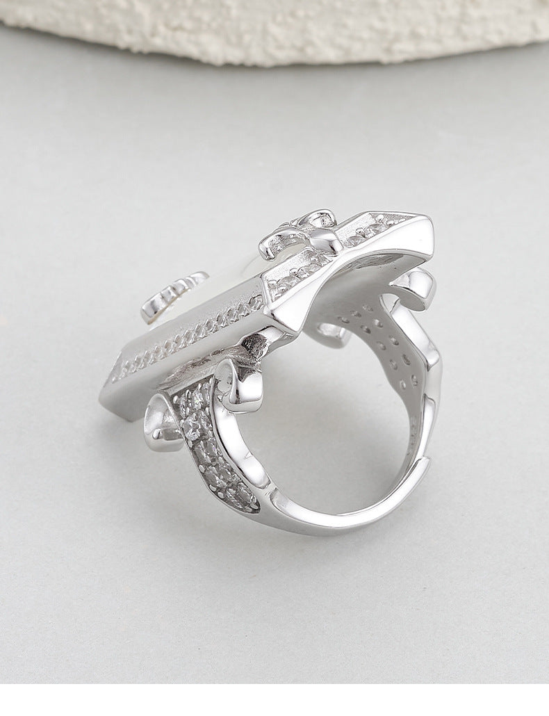 925 Sterling Silver White Shell Rectangular Ring with Crystals