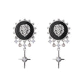 925 Sterling Silver Lion Head Black Onyx Tassel Earrings - Unisex