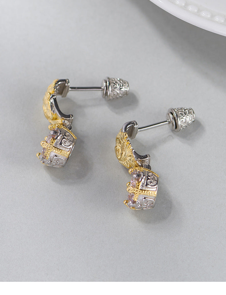 925 Sterling Silver Pink Crystal Stud Earrings - Luxury Vintage Design