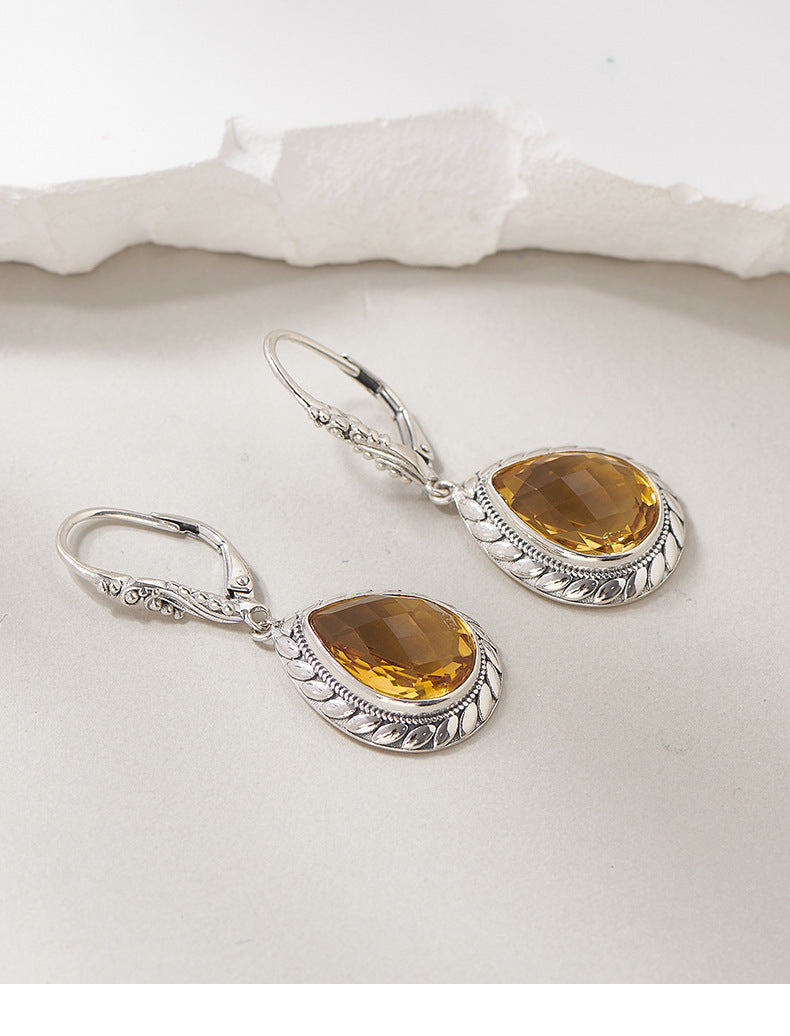 925 Sterling Silver Faceted Amethyst & Citrine Teardrop Dangle Earrings