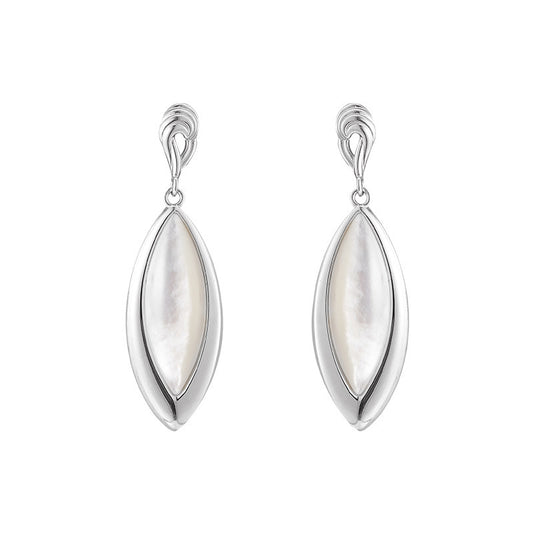 925 Sterling Silver White Shell Marquise Stud Earrings - Vintage Design