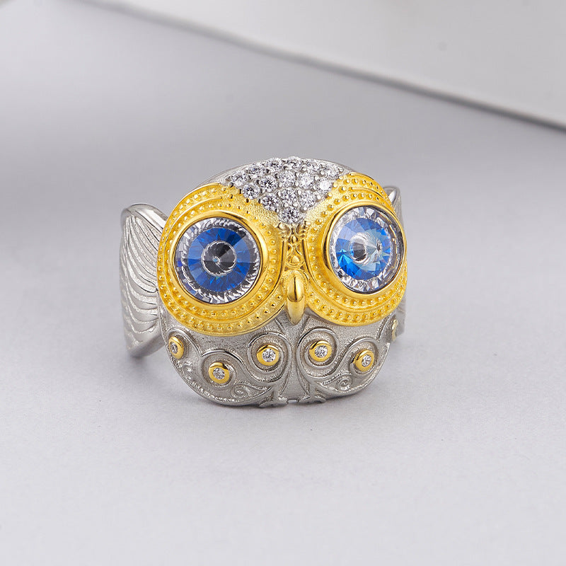 925 Sterling Silver Owl Wing Adjustable Open Ring - Unisex Design