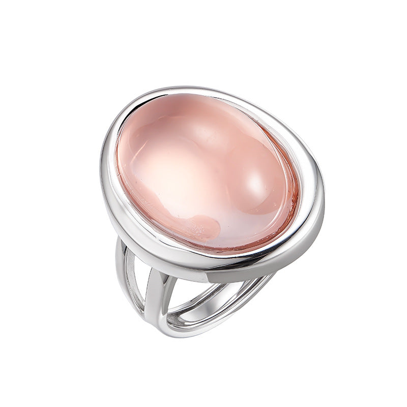 S925 silver simple fashion irregular pink crystal ring daily commuting versatile index finger ring jewelry