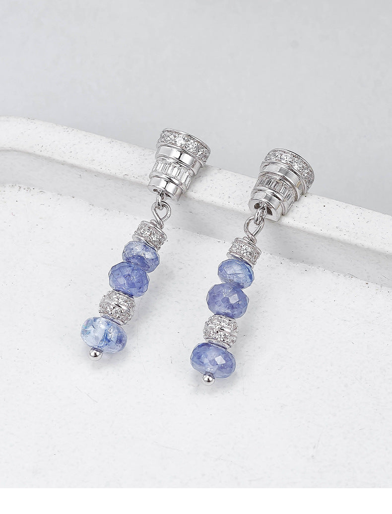 Zircon Long Chain Earrings - 925 Silver Micro-Inlaid - Tanzanite Super Flash Design