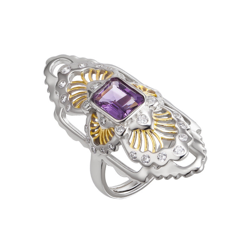 Vintage Amethyst Ring | 925 Sterling Silver | Hollow Court Style Adjustable Ring