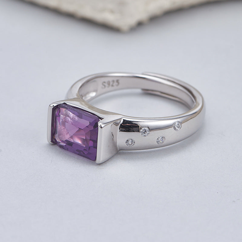 Amethyst Square Ring | 925 Sterling Silver | Adjustable Minimalist Ring