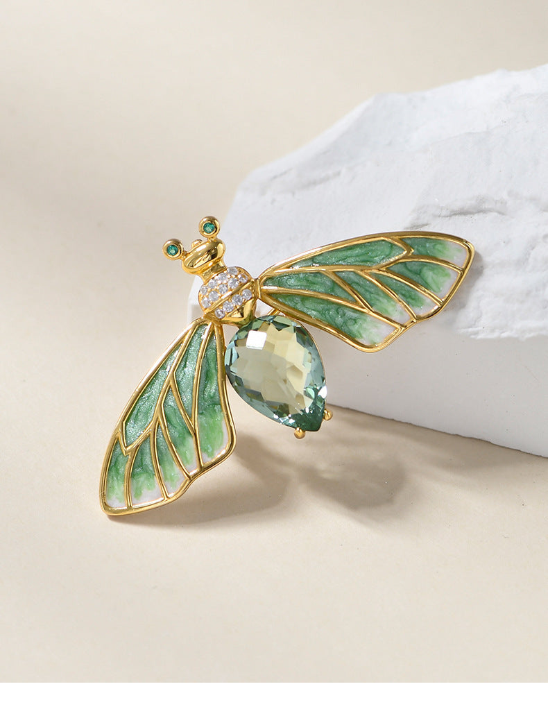 925 Sterling Silver Green Crystal Dragonfly Brooch Pin