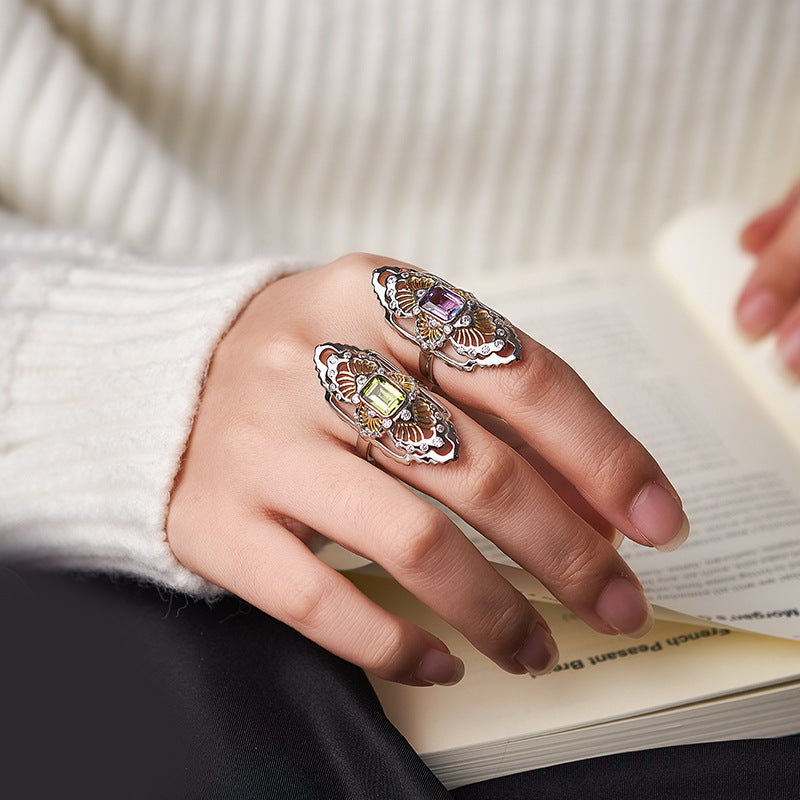 Vintage Amethyst Ring | 925 Sterling Silver | Hollow Court Style Adjustable Ring