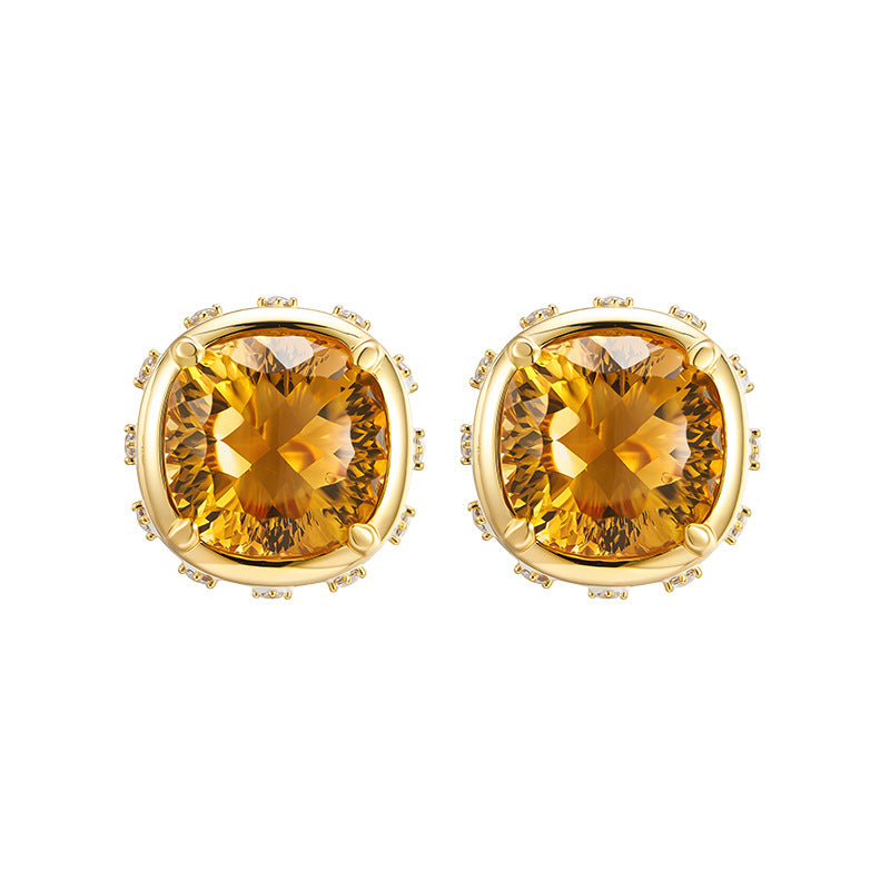 Luxury Enamel Citrine Earrings | 925 Sterling Silver | Medieval Geometric Statement Earrings