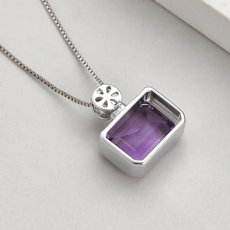 Square Crystal Pendant Necklace - 925 Silver Sugar Cube - Minimalist Perfume Bottle Design