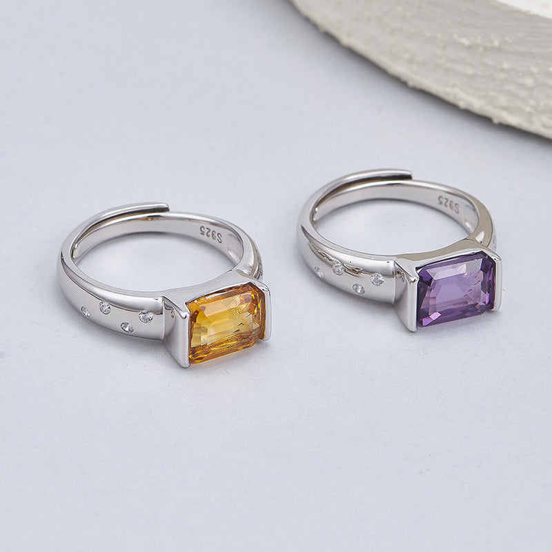 Amethyst Square Ring | 925 Sterling Silver | Adjustable Minimalist Ring