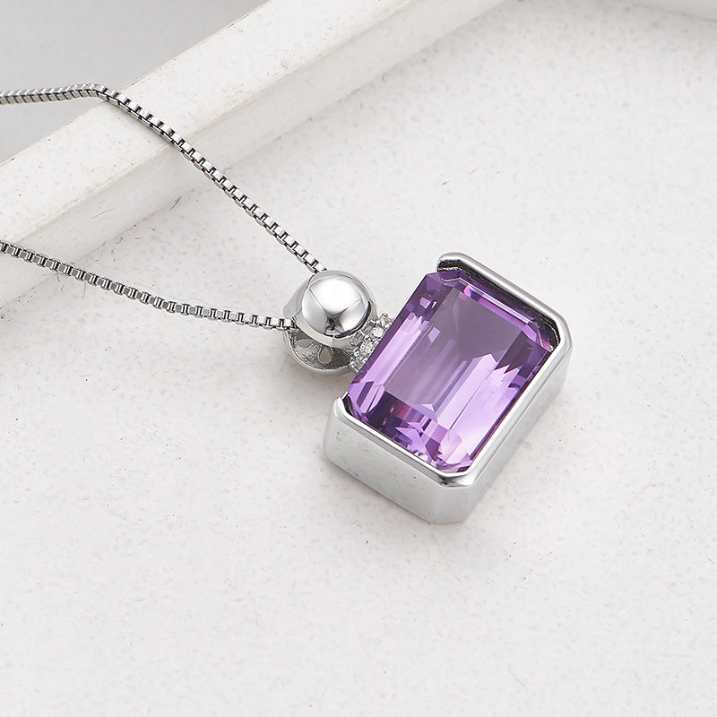 Square Crystal Pendant Necklace - 925 Silver Sugar Cube - Minimalist Perfume Bottle Design