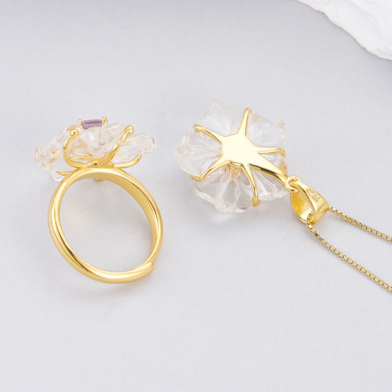 Zircon Crystal Flower Pendant - 925 Silver Micro-Inlaid - French Luxury Amethyst Necklace