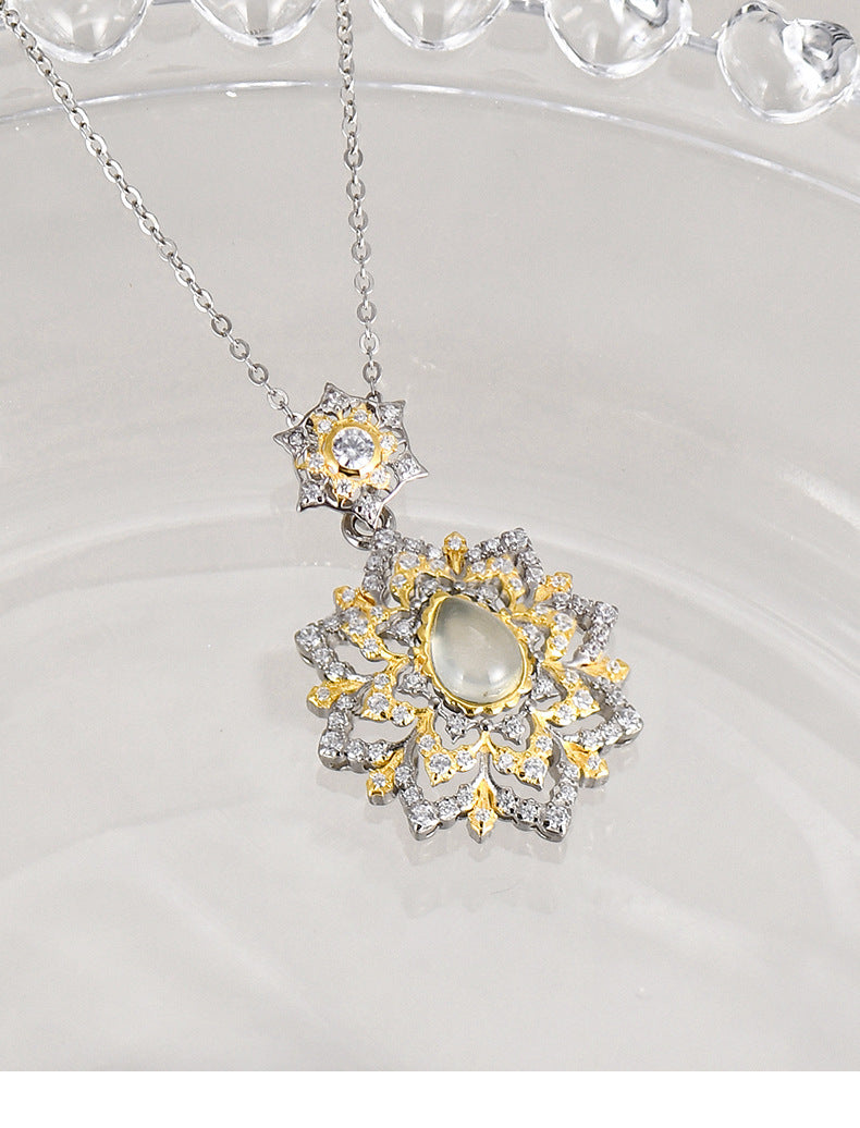 925 Sterling Silver Grape Stone Flower Pendant Necklace - Court Style