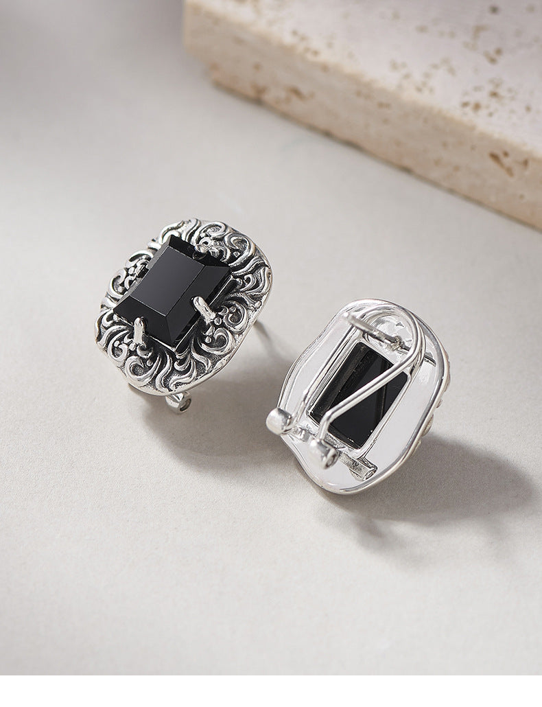 Arabesque Onyx Studs - Intricate Sterling Silver Filigree with Black Gemstone